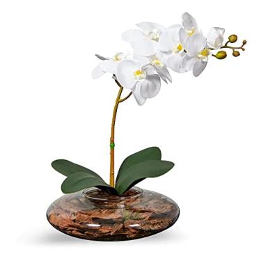 Imagem de Arranjo Centro Mesa 1 Orquídea Branca Artificial Vaso Grande