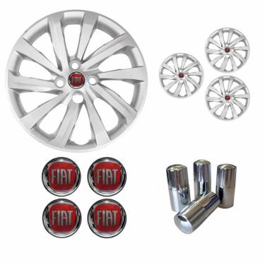 Imagem de Jogo Calota Aro 14 Nova Strada 2021 Fiat + Emblema Resinado + Tampa Ventil Cromada