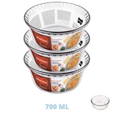 Imagem de Kit 3 Formas de Vidro Travessa Suflê Redonda 700ml Marinex