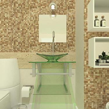 Imagem de GABINETE DE VIDRO 60CM AC COM CUBA QUADRADA INCOLOR + TORNEIRA METAL