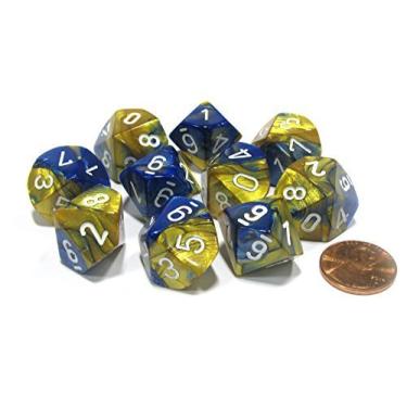 Imagem de Chessex Dice Sets: Gemini Blue & Gold with White - Ten Sided Die d10 Set (10)