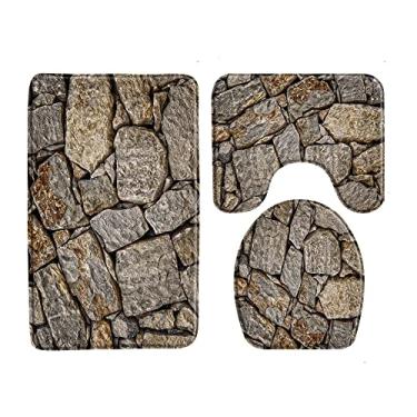 Imagem de Tapete de Banho com Textura de Pedra Pedra Conjunto de 3 Peças Tapete de Banheiro Absorção de Água Flanela Antiderrapante Tapete Lavável Capa Banheira Decoração de Banho, 33783J, 450MMx750MM