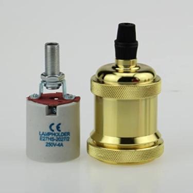 Imagem de Soquete Retrô com acabamento em Metal Soquete Porcelana, na cor dourado /E27