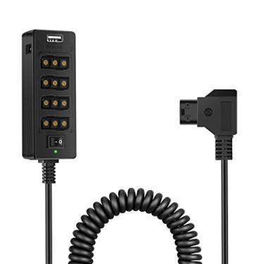 Imagem de TOPCINE DTap macho para 4 DTap Ptap botão de interruptor hub divisor fêmea USB saída fêmea 8V 12V porta CC adequado para câmera ARRI RED monitor LCD luz de vídeo LED BMPCC 4K 6K cabo de alimentação Vmount bateria