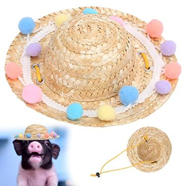 Imagem de Chapéu de palha para animais de estimação, chapéu de palha de verão para animais de estimação Chapéu leve decoração para animais de estimação e confortável para tirar fotos(lace, M)