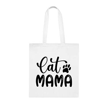 Imagem de Sacola Cat Mama, presente de sacola Cat Mama, bolsa de ombro Cat Mama bolsas reutilizáveis Cat Mama, ideia de de Natal, presente para ela, presente para ele, bolsa feminina, Branco