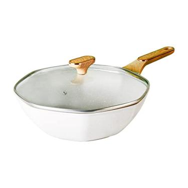 Imagem de Kiboule Wok Maifan Antiaderente Pedra Octogonal Wok Frigideiras Com Tampa Pega Confortável Alumínio Fundido Frigideira Frigideira Frigideira Wok