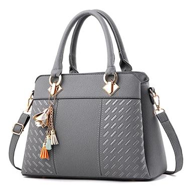 Imagem de Bolsa feminina de couro e bolsas fashion alça superior bolsa transversal grande bolsa de ombro para mulheres, Cinza