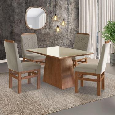 Imagem de Conjunto Mesa 120x82cm e 4 Cadeiras Madeira Maciça Móveis Zamarchi Marrom/Off White