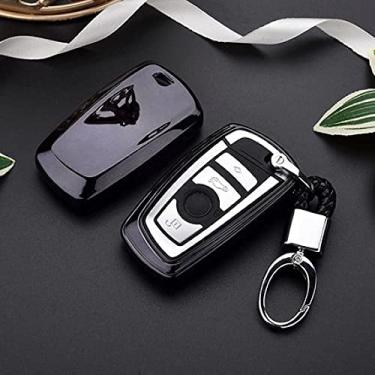 Imagem de CSHU TPU Car Key Case Cover Chaveiro Ring Key Bag, apto para BMW 520 525 f30 f10 F18 118i 320i 1 3 5 7 X3 X4 M3 M4 M5, Preto com chaveiro