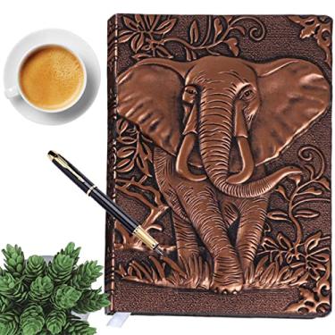 Imagem de Cadernos de Elefante de Capa Dura,Caderno em relevo do bloco de notas do padrão do elefante 3D com marcador de fita - Retro Journal Notebook Diary Sketchbook Presente para Natal,