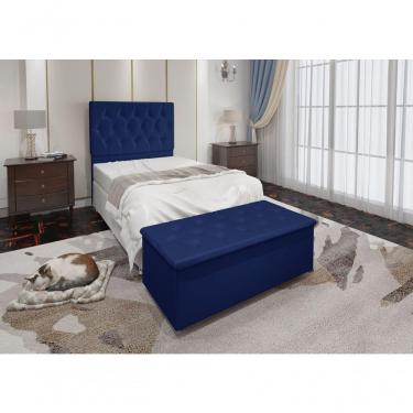 Imagem de Cabeceira Solteiro E Recamier Baú 0,90m Madrid Suede Azul