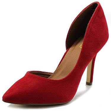 Imagem de Ollio sapato feminino fashion camurça sintética salto alto D'Orsay escarpins, Vermelho, 6.5