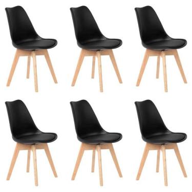 Imagem de Kit 6 Cadeiras Jantar Eames Wood Leda Design Estofada Preta - Soffi