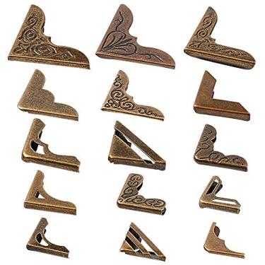 Imagem de PH PandaHall 60 peças, 15 estilos, protetores de canto de ferro, capa decorativa de metal para móveis, caixa de joias, álbuns, menus, triângulo esculpido, bronze antigo