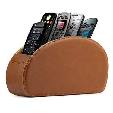 Imagem de Londo Suporte de controle remoto com 5 bolsos - Armazene DVD, Blu-Ray, TV, Roku ou Apple TV Remotes - Couro PU com forro de camurça - Fino, armazenamento compacto ou quarto
