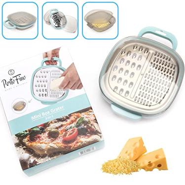 Imagem de PortoFino Mini Grater – queijo parmesão, limão, alho, gengibre, chocolate | Ralador grosso e fino de aço inoxidável | Recipiente e tampa de armazenamento de alimentos | Design de economia de espaço | Acessórios de preparação de cozinha, Aqua Blue, 5.75 x 5.75 x 2