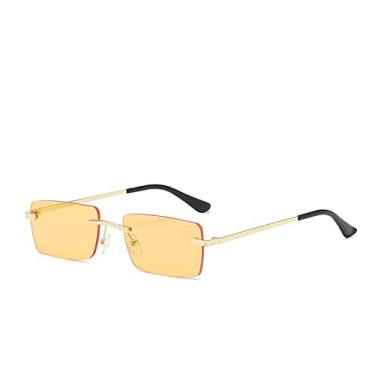 Imagem de Óculos de Sol Feminino Quadrado Sem Aro Moda Moda Luxo Viagem Pequeno Retangular Óculos de Sol Feminino Metal, C1 Laranja, Tamanho Único
