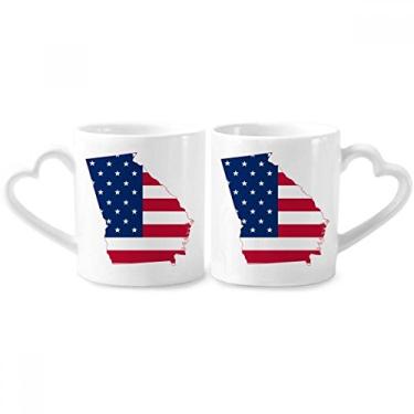 Imagem de Geórgia EUA mapa estrelas listras formato de bandeira casal conjunto de canecas de porcelana copo amante coração alça
