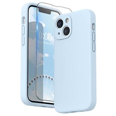 Imagem de SURPHY Compatível com capa para iPhone 13 Mini com protetor de tela, (proteção da câmera + forro de microfibra macio) capa de telefone de silicone líquido 5,4 polegadas 2021, azul nuvem