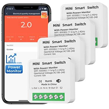 Imagem de Módulo Automação Inteligente, 4 PCS 16A Mini Interruptor inteligente wifi, Módulo de Interruptor Interno diy suporta 2 vias de controle, Compatvel com Alexa/Google Home. (Com Power Monitor)