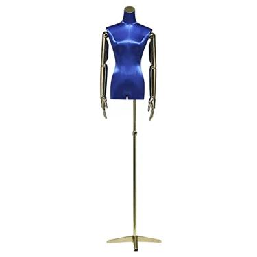 Imagem de Female Mannequin Torso Torso de manequim de busto feminino em forma de vestido, bustos de forma de vestido de meio comprimento com braços, modelo manequim para exibição realista de roupas (Color : Bl