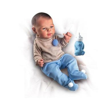 Imagem de Bebê Reborn Menino 100% Silicone + Mamadeira Urso - Milk Brinquedos