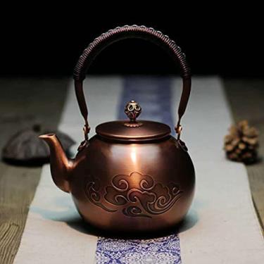 Imagem de Bule De Chá De Cobre Sólido Feito À Mão Chaleira De Fogão Bule De Chá De Cobre Gravado Grosso Chaleira De Fogão Bule De Chá Assobiando Chaleira Para Fogão Infusores De Bule De Chá Para Chá A Grane