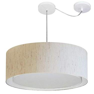 Imagem de Lustre Pendente Cilíndrico com Desvio de Centro Cúpula Tecido 25/60x50 cm, Vivare Iluminação, Pendente4317 LLA, Linho Bege, Grande