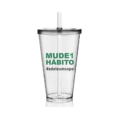 Imagem de 4 Copos com Tampa e Canudo Personalizados Eco Mude um Hábito