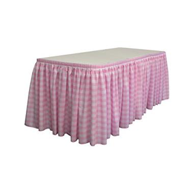Imagem de LA Linen Saia de mesa xadrez de poliéster com 10 clipes grandes, 43 x 73 cm, rosa/branco