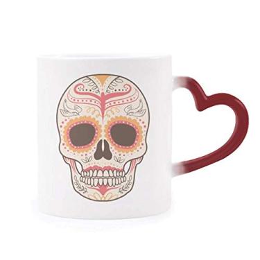 Imagem de Caneca de grés com estampa de pássaro circular rosa caveira sensível ao calor com mudança de cor vermelha