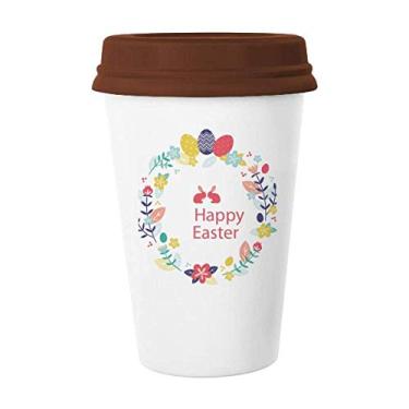 Imagem de Caneca de cerâmica Happy Easter com estampa de folhas para festivais religiões e flores