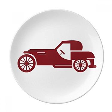 Imagem de Prato geométrico clássico vermelho com contorno de carros decorativos de porcelana salver louças de jantar