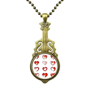 Imagem de DIYthinker Colar de desenho vermelho de corações do dia dos namorados joia de guitarra antiga pingente de música