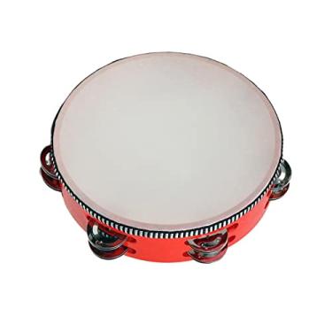 Imagem de rockible Instrumento musical de pandeiros portáteis de madeira, s de metal, percussão, filas, pandeiro para concerto de crianças e adultos, 8 polegadas vermelho