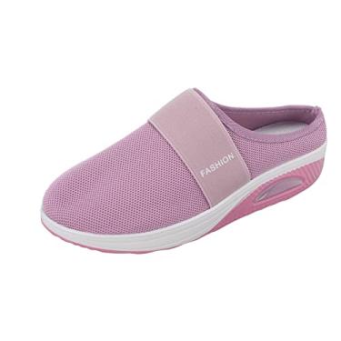 Imagem de Net Shoes Kick Sapatos femininos de malha plataforma plataforma plataforma sapatos femininos moda casual tênis anabela, rosa, 7.5