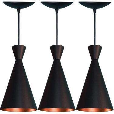 Imagem de Kit 3 Lustres Balcão Coz. Americana Preto Fosco/Cobre