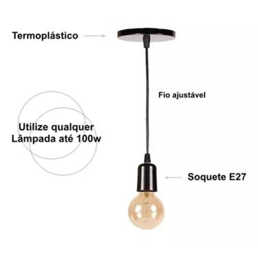Imagem de Pendente Soquete 4m Liso E27 Preto