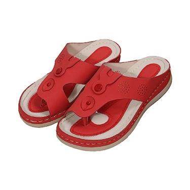Imagem de CsgrFagr Sandálias femininas de praia vazadas casuais sapatos rasteiras; sandálias retrô para gatos, meias para mulheres com aderências, Vermelho, 8