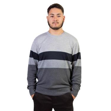 Imagem de Suéter Listrado Tricôt Masculino Broken Rules 590157 Cinza-Masculino
