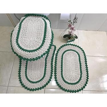Imagem de Jogo de Tapetes para Banheiro em Crochê Bico Colorido 3 Peças (Verde Folha)
