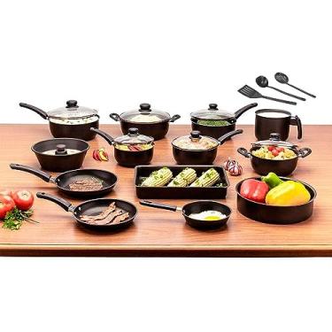 Imagem de Super Jogo De Panelas 16 Peças Antiaderente Tampa De Vidro Conjunto Alumínio Teflon - Dona Chefa (Preto)