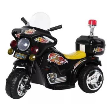 Imagem de Mini Moto Eletrica Infantil Preta Triciclo Policia Luzes Som - Importw