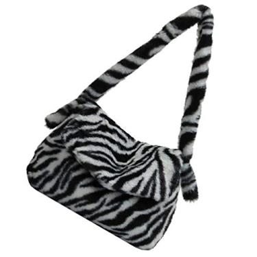 Imagem de VALICLUD Bolsa Feminina de Pelúcia Com Padrão Zebra Bolsa de Ombro Único Bolsa Macia de Axila para Presente para