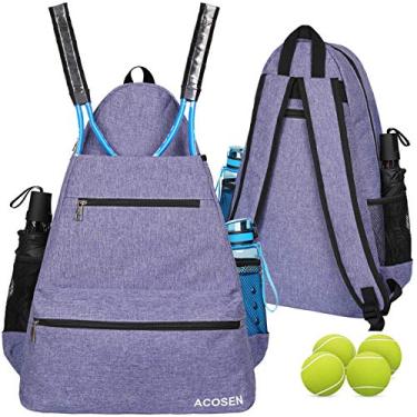 Imagem de Mochila de tênis ACOSEN - Bolsas de tênis grandes para mulheres e homens para segurar raquete de tênis, raquete de pickleball, raquete de badminton, raquete de squash, bolas e outros acessórios (roxa)