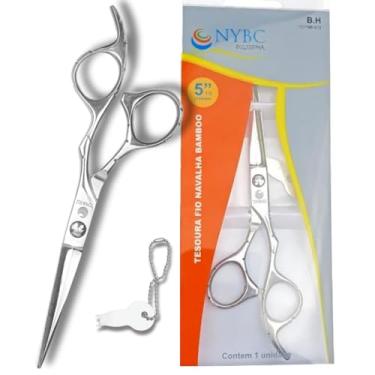 Imagem de Tesoura Cabelo Fio Navalha Bamboo 5,5" (14,0 cm) Profissional Ajustável Aço Inox NYBC Beauty TCFNB-512