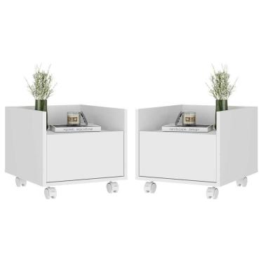 Imagem de Kit com 2 Mesas de Cabeceira 40 cm com Rodízios Multimóveis MP4045 Branca