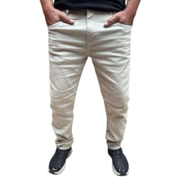 Imagem de Calça sarja masculina jeans skinny com elastano lycra calça para o dia dia lisa compre ja(48, BEGE CLARO)