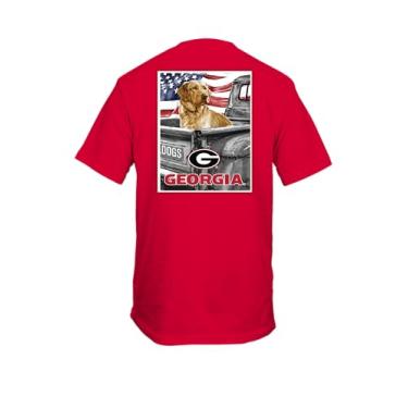 Imagem de New World Graphics Camiseta gráfica Georgia UGA Bulldogs bandeira americana e caminhão cama com um laboratório vermelho conforto cores, Vermelho, XXG